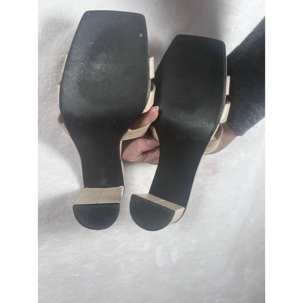 Zara Sandals Womens Size 6 Beige Woven Slide Block Heel Square‎ Toe Dress Shoes